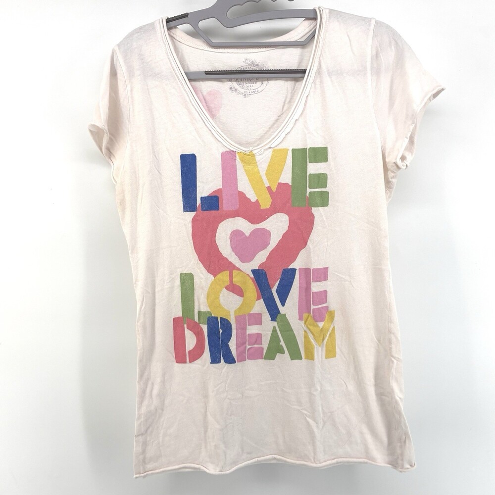 Jake's Dry Goods Live Love Dream Graphic Tee Y2K V-Neck M (B)